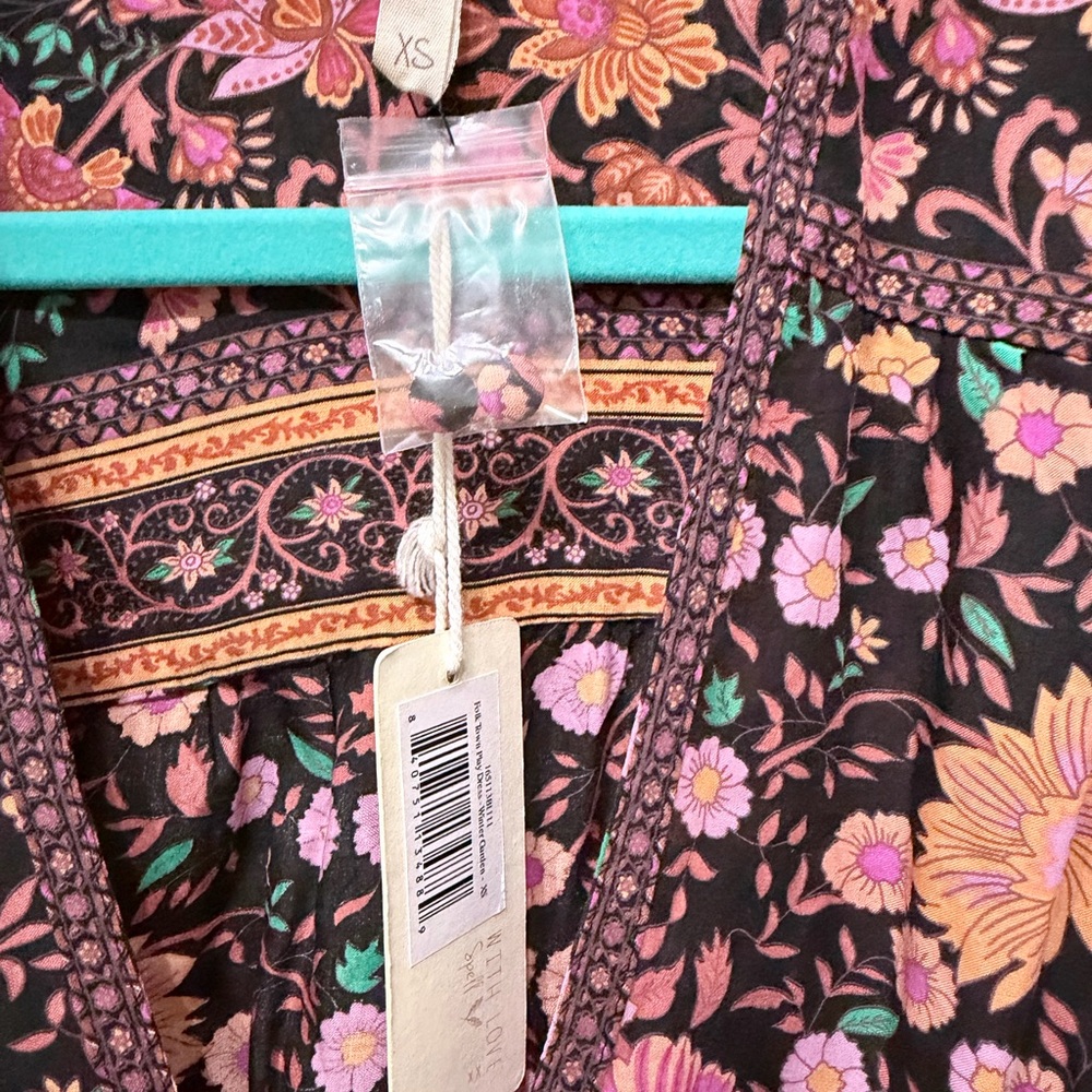 Spell Black Floral Long-Sleeve Tie-Waist Dress with Pink and Peach Accents - Picture 2 of 3